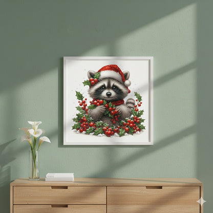 Christmas Raccoon Canvas Print — Framed Holiday Wall Art