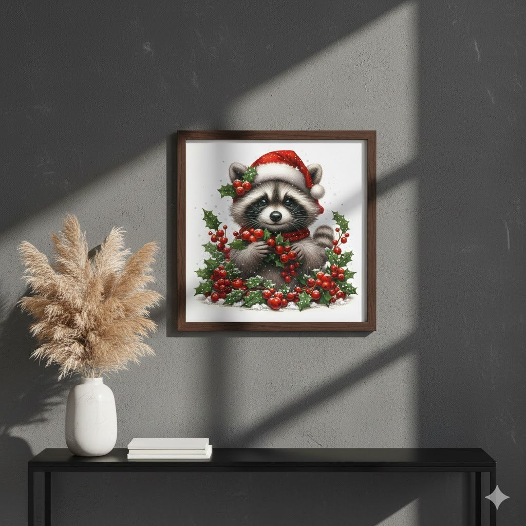 Christmas Raccoon Canvas Print — Framed Holiday Wall Art