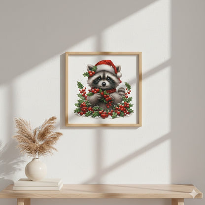 Christmas Raccoon Canvas Print — Framed Holiday Wall Art