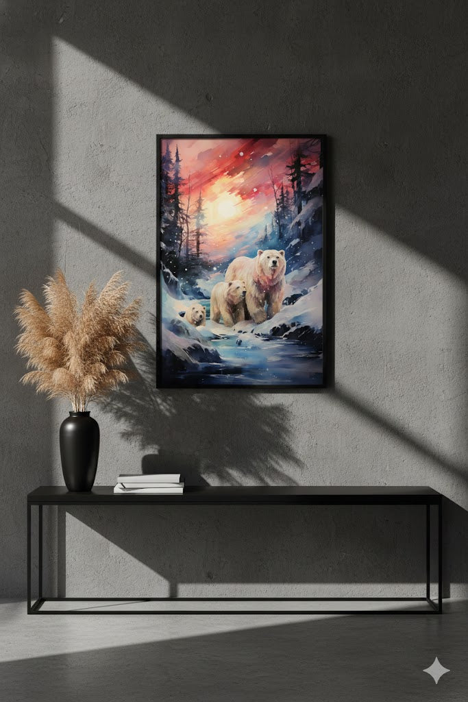 Framed Polar Bear Canvas Print — Winter Wilderness Wall Art