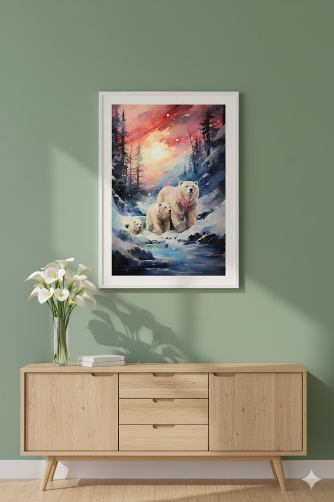 Framed Polar Bear Canvas Print — Winter Wilderness Wall Art