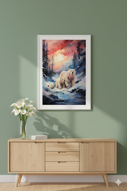 Framed Polar Bear Canvas Print — Winter Wilderness Wall Art