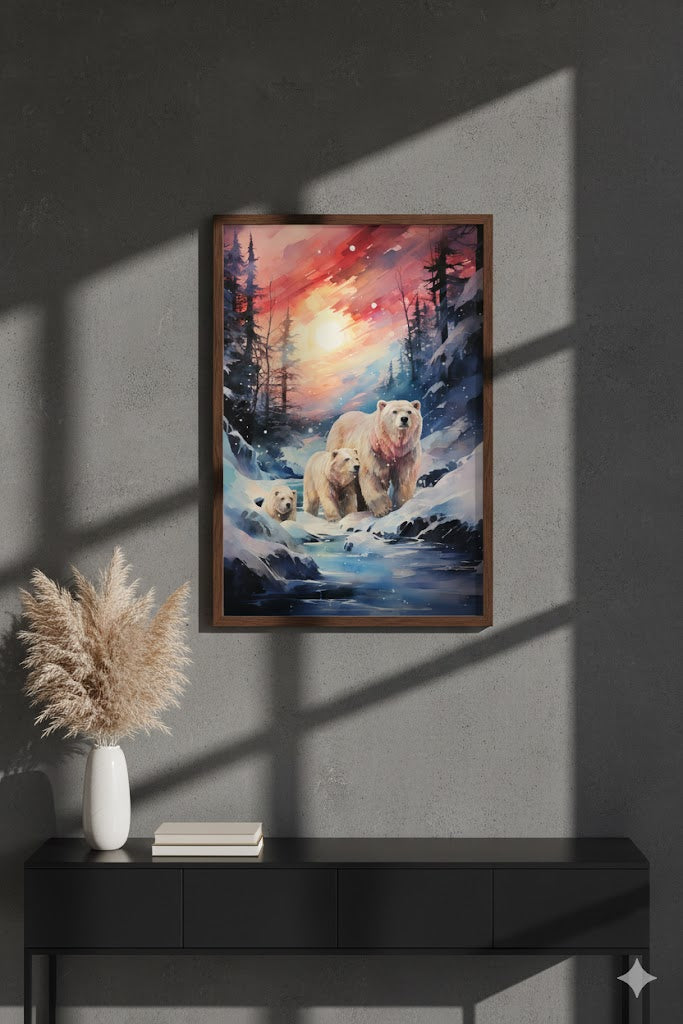Framed Polar Bear Canvas Print — Winter Wilderness Wall Art
