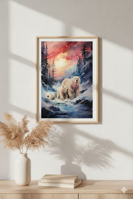 Framed Polar Bear Canvas Print — Winter Wilderness Wall Art