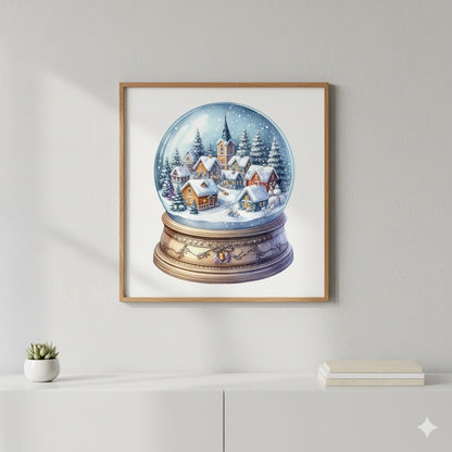 Framed Matte Canvas - Classic Snow Globe Winter Village Art