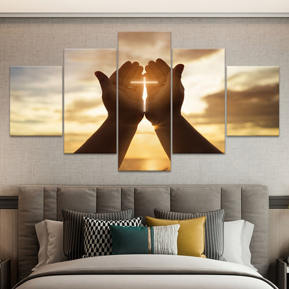 2D Flat, [2D FLAT] 5pcs Frame Prayer Hand Canvas Poster, Five Panel Scene Art, Modular Picture, Print Painting, Modern Art, Ideal Decor for Bedroom Living Room Kitchen Dorm, Wall Decoration, Gift for Family Friends, Murals, W