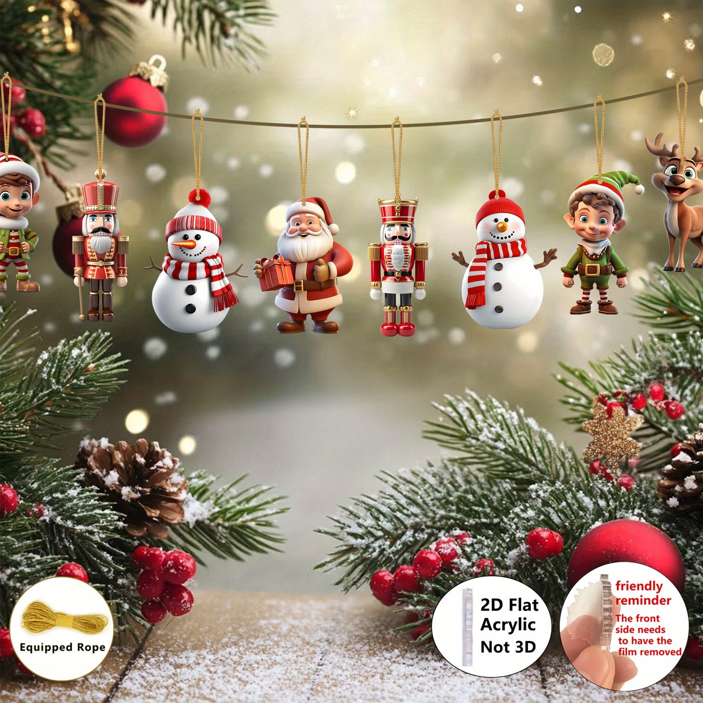 [Christmas Decor] 2D Flat, 2D Flat-8pcs Christmas Acrylic Charm-Santa Claus, Nutcracker Soldier, Snowman Various Combination Pendant, Home, Classroom, Office, Christmas Tree Simulation Tree Decoration, Gift Giving Logo, Chris