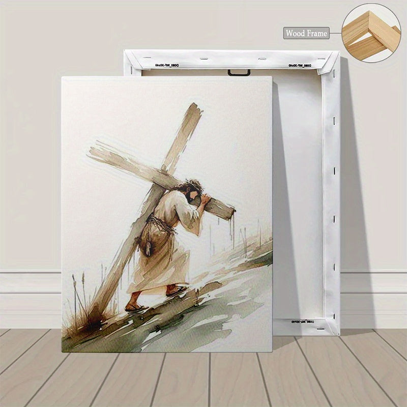 3pcs Wood Frame Canvas Print Decorative Painting, Easter Jesus Resurrection Poster, Baptism Bible He Is Risen Print, Christian Art Bible, Indoor Home Wall Decor Art