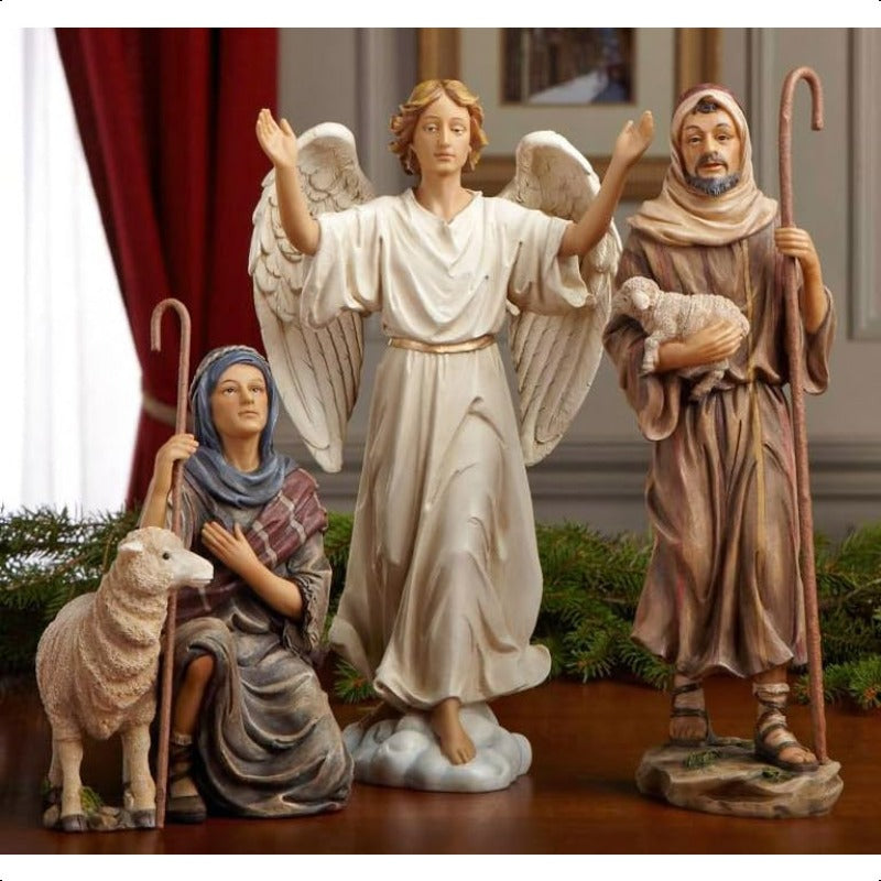 16pcs Deluxe Edition Three Kings Gifts Nativity Scene Set with Lighted Stable & Hand-Painted Figures - 7-inch Scale Collection Suitable for Church Display, Real Life Nativity with Golden Frankincense Myrrh & Certificate of Au