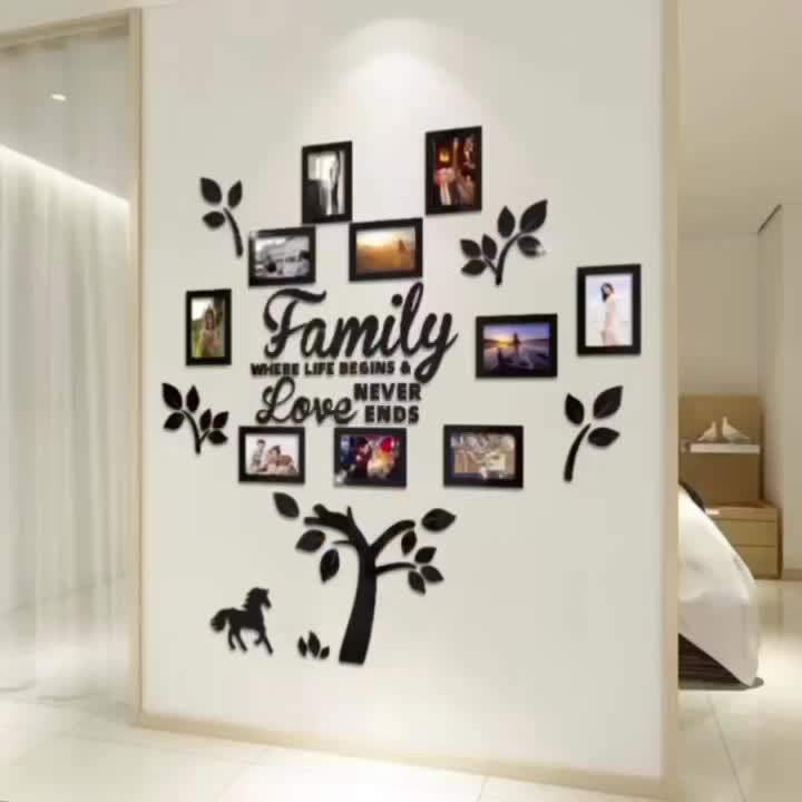 3D Photo Frame, Plaque College Photo Frame, Wall Decoration Combination Acrylic Self Pasting DIY Photo Frame Selfie Gallery Collage With Hanging Template And Wall Mounting Design, Home Tree