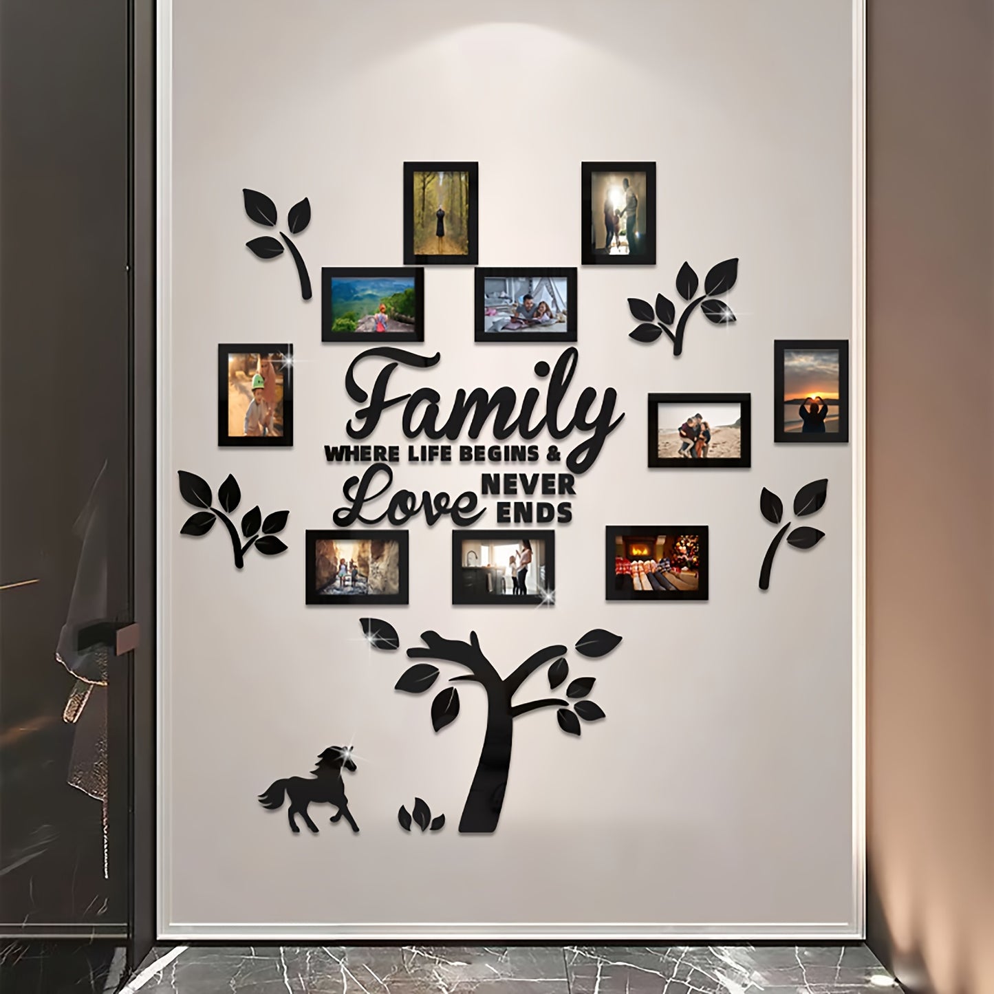 3D Photo Frame, Plaque College Photo Frame, Wall Decoration Combination Acrylic Self Pasting DIY Photo Frame Selfie Gallery Collage With Hanging Template And Wall Mounting Design, Home Tree