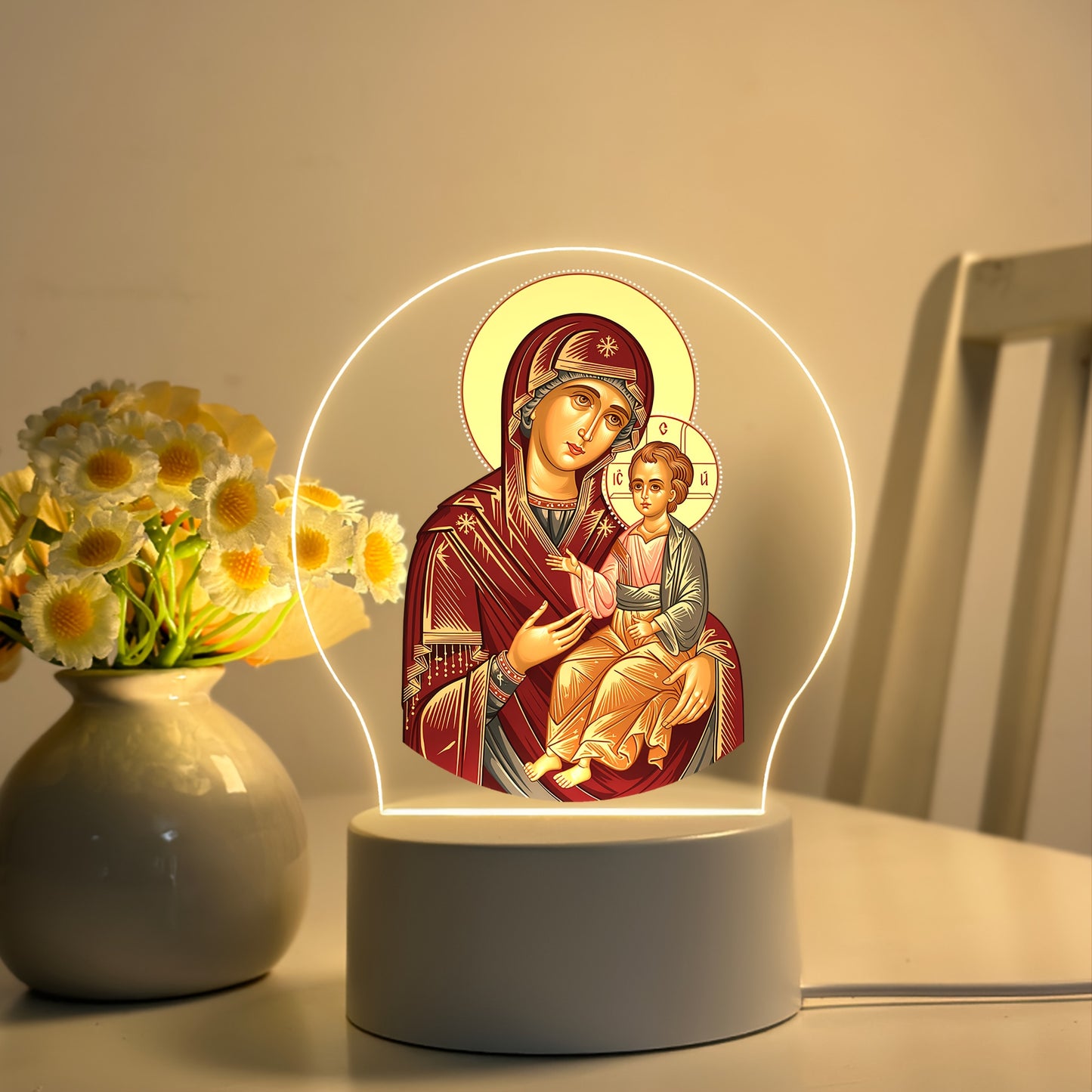1pc Orthodox LED Acrylic Night Light, The Embraces The Faith, USB Powered with Switch, Emits a Peaceful Brilliance, Religious Home Decoration Lamp/ Creative Table Lamp, Suitable for Indoor, Bedroom, Prayer Altar, Religious Fe