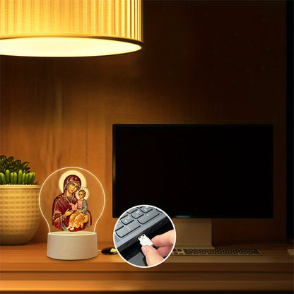 1pc Orthodox LED Acrylic Night Light, The Embraces The Faith, USB Powered with Switch, Emits a Peaceful Brilliance, Religious Home Decoration Lamp/ Creative Table Lamp, Suitable for Indoor, Bedroom, Prayer Altar, Religious Fe