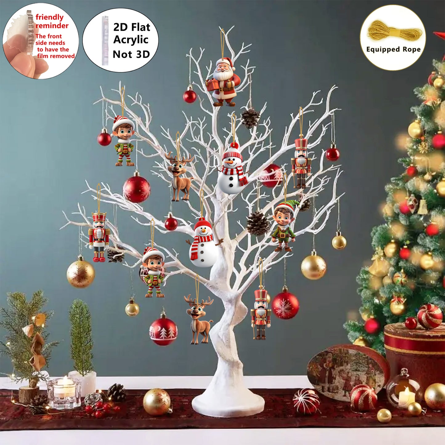 [Christmas Decor] 2D Flat, 2D Flat-8pcs Christmas Acrylic Charm-Santa Claus, Nutcracker Soldier, Snowman Various Combination Pendant, Home, Classroom, Office, Christmas Tree Simulation Tree Decoration, Gift Giving Logo, Chris