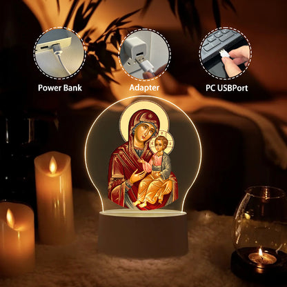 1pc Orthodox LED Acrylic Night Light, The Embraces The Faith, USB Powered with Switch, Emits a Peaceful Brilliance, Religious Home Decoration Lamp/ Creative Table Lamp, Suitable for Indoor, Bedroom, Prayer Altar, Religious Fe