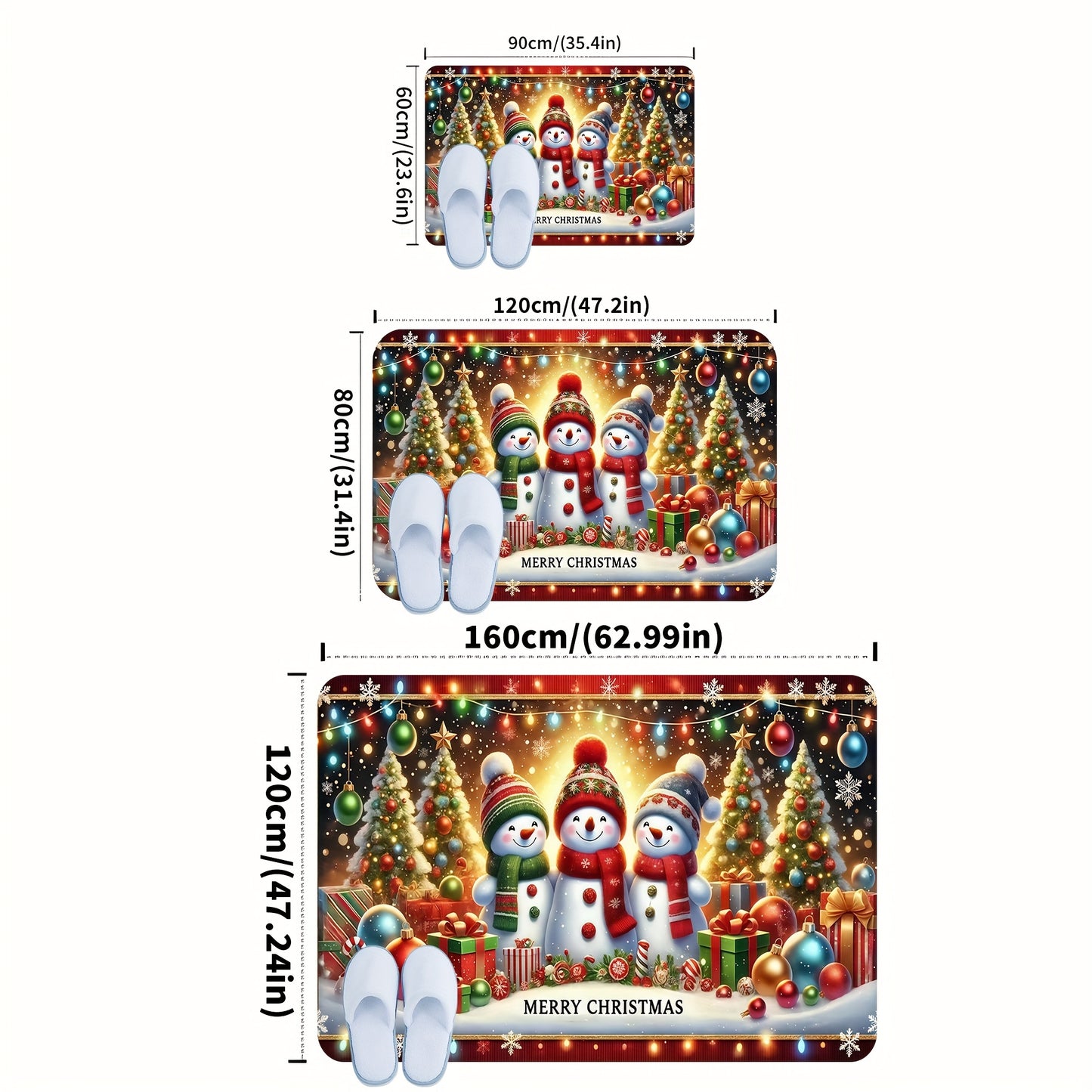 [Festive Christmas Mat] Festive Christmas Mat - Extra Large Soft Floor Mat with Gingerbread Men, Snowmen, Candy Canes & Tree Decorations | Red, Green, Golden Holiday Decor for Living Room, Bedroom, Entryway - Machine Washable