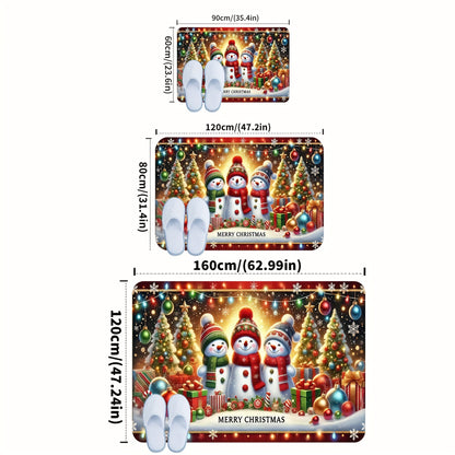 [Festive Christmas Mat] Festive Christmas Mat - Extra Large Soft Floor Mat with Gingerbread Men, Snowmen, Candy Canes & Tree Decorations | Red, Green, Golden Holiday Decor for Living Room, Bedroom, Entryway - Machine Washable