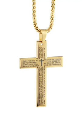 Christian Bible Cross Chain Necklace Stainless Steel Big Pendant Necklace Men'S Religious Prayer Jewelry Corrente Masculina