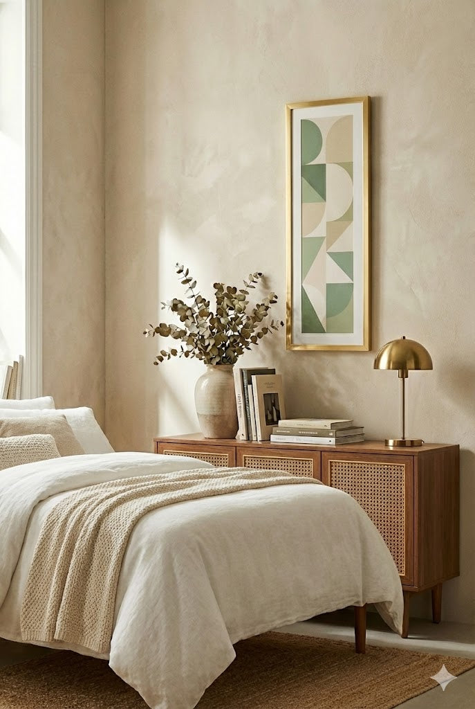 Sage Green Bauhaus Framed Art: Long Vertical Wide Wall Decor