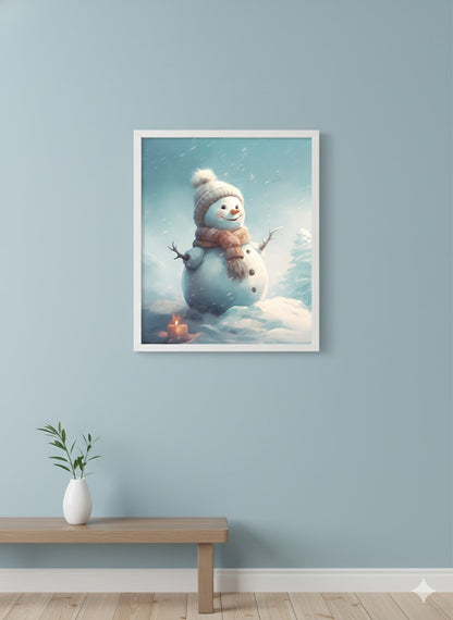 Framed Snowman Canvas Art — Cute Winter Holiday Wall Decor