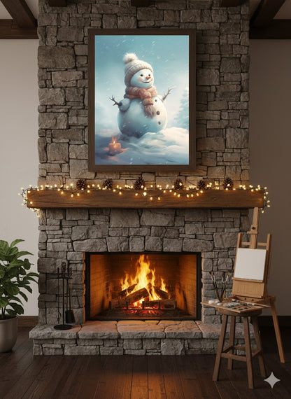 Framed Snowman Canvas Art — Cute Winter Holiday Wall Decor