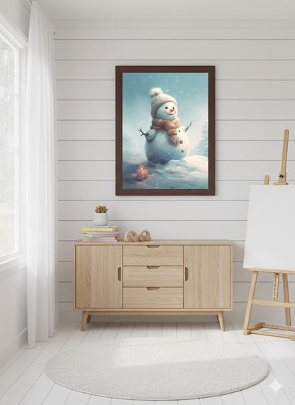 Framed Snowman Canvas Art — Cute Winter Holiday Wall Decor