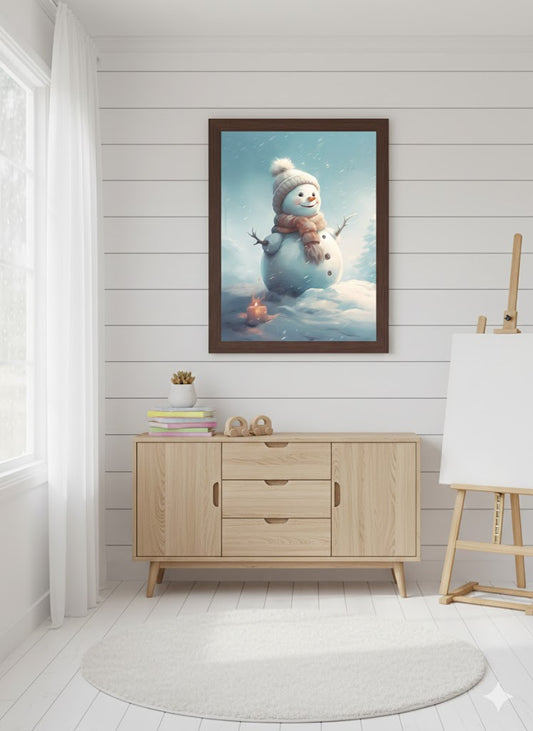 Framed Snowman Canvas Art — Cute Winter Holiday Wall Decor